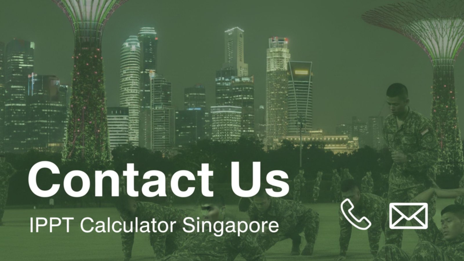 IPPT Calculator contact us page illustration with message and support icons.