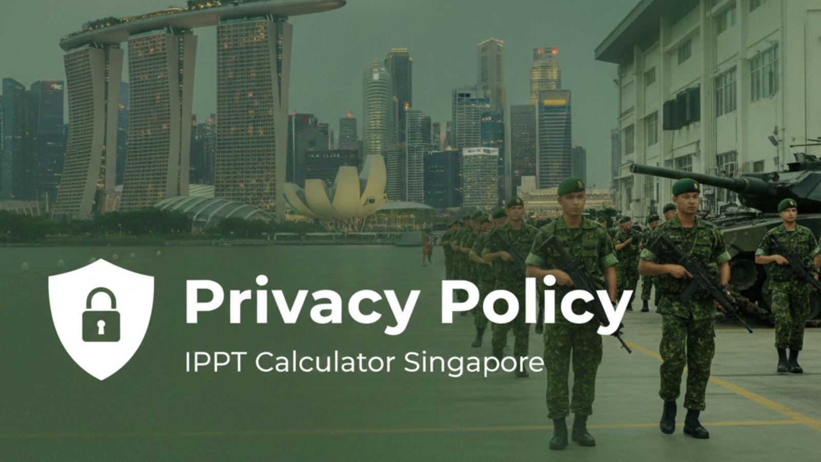 IPPT Calculator website privacy policy illustration showing security shield and document icons