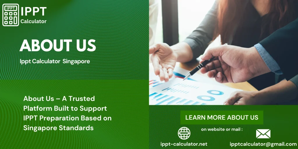 About Us banner of IPPT Calculator Singapore showing a trusted platform for IPPT preparation based on Singapore standards.